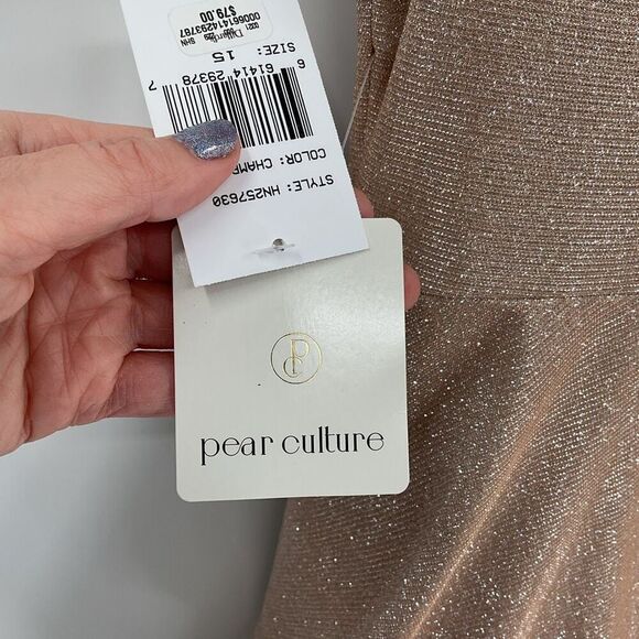Pear Culture Sleeveless Fit & Flare Metallic Tiered Mini Dress Champagne Size 15 - Picture 5 of 5
